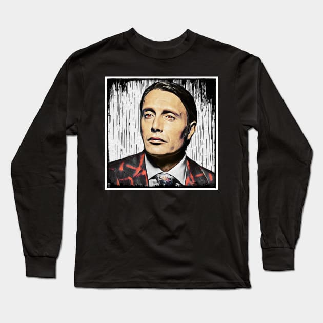 Hannibal Red Eyes with Drip Paint Background Long Sleeve T-Shirt by OrionLodubyal